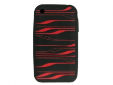 Trendy Silicone Case for iPhone(black+red stripe)