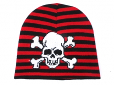 Black With Red Stripes Cotton  Beanie Hat