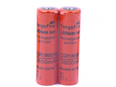 2Pcs TangsFire 18650 3800mAh Rechargeable Li-ion Battery - Red