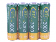 BTY 3000mAh Ni-MH 1.2 V Rechargeable AA Battery - 4 Pcs