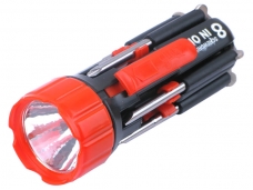 CJ-6585 8 In 1 Multi Screwdriver Torch - Black and Red