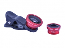 3 in 1 Universal 0.67 Wide Angle & 180° Fisheye & Macro Mobile Phone Lens-Red