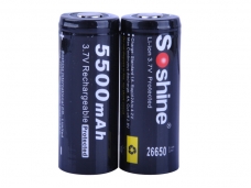 Soshine 26650 3.7V 5500mAh Rechargeable Li-ion Protected Battery (1 Pair)