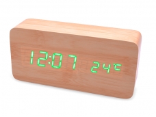 Dual-Screen Wooden Cuboid Led Clock ManuaI Alarm setting for working days