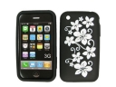 Trendy Silicone Case for iPhone(black+white flower)