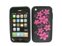 Trendy Silicone Case for iPhone(black+pink flower)