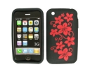 Trendy Silicone Case for iPhone(black+red flower)