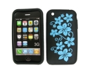 Trendy Silicone Case for iPhone(black+blue flower)