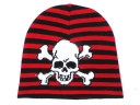 Black With Red Stripes Cotton  Beanie Hat