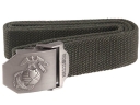 Military Style Rigid Canvas Webbing Belt Trouser Strap with Quick Fastening Metal Buckle - Dark Green